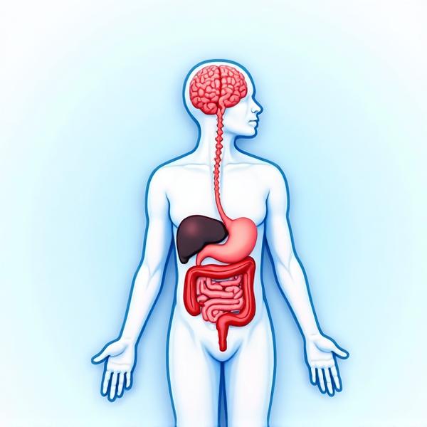 Medical illustration of stress impact on digestive system in Morbus Crohn